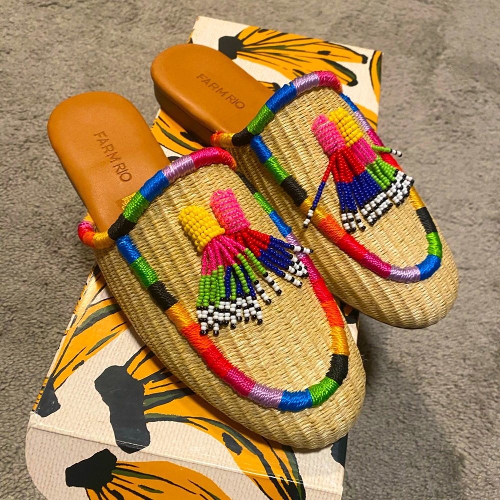 Farm Rio beaded woven mules